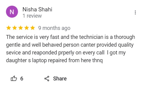 Nisha Shahi - Review for Laptop Repair
