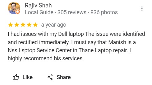 Rajiv Shah - Review for Laptop Repair