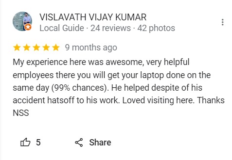 VISLAVATH VIJAY KUMAR - Review for Laptop Repair