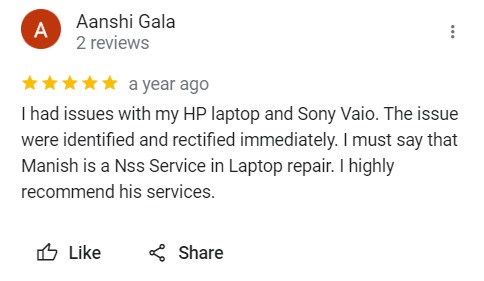 Aanshi Gala - Review for Laptop Repair