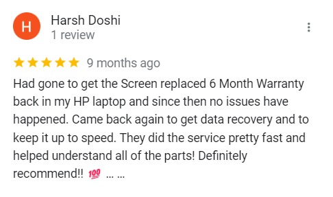 Harsh Doshi - Review for Laptop Repair
