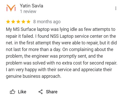 Yatin Savla - Review for Laptop Repair