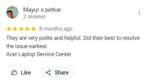 Mayur S Petkar - Review for Laptop Repair